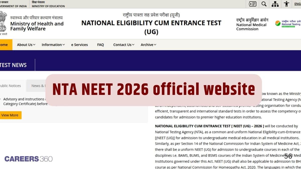 NTA NEET 2026 Official Website: Direct Login Link, Exam Updates & Notices